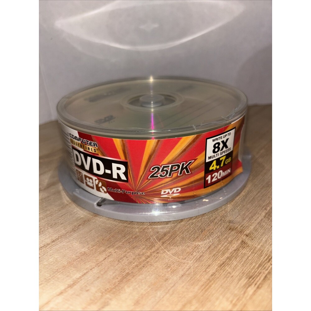 NEW DVD-R 4.7 GB 25 Pack 8 X 120 Minute Computer Essentials Sealed Spindle